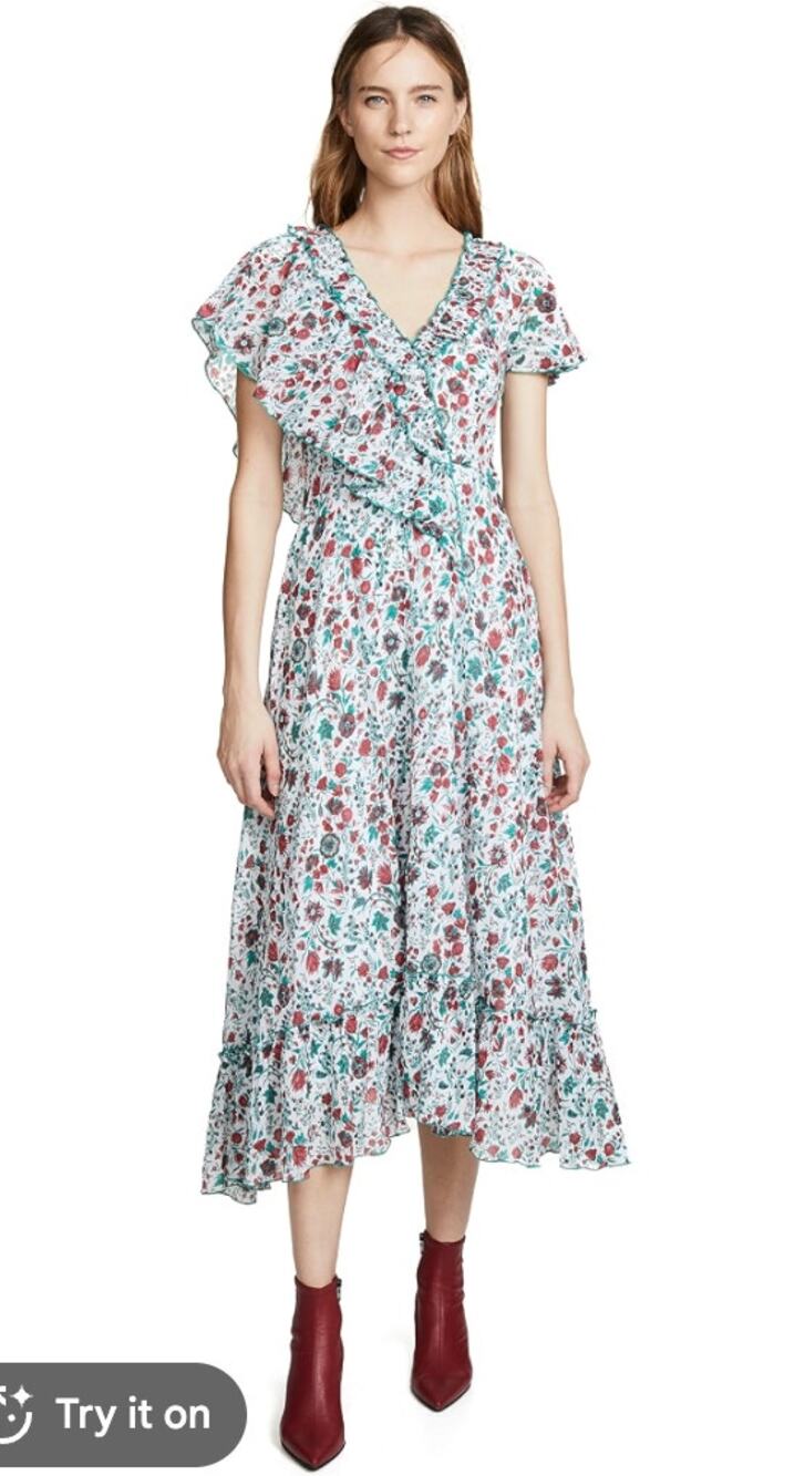 Antik Batik Dress Small Lally Floral Ruffle Maxi Cotton Boho Resort Vacay Cute